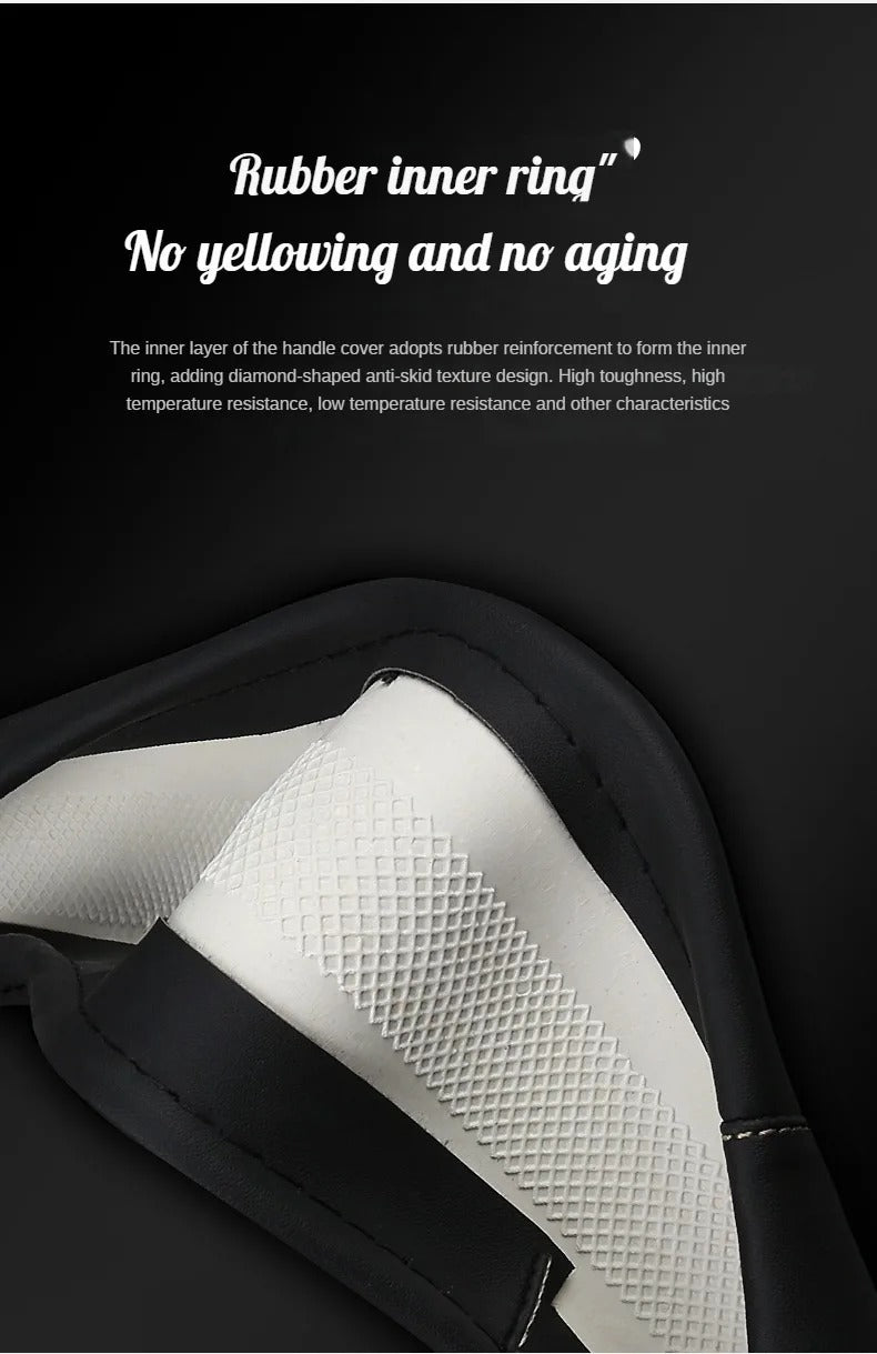 Carbon Fiber & Leather Steering Wheel Cover – Sports Style, O-Shape, Breathable & Non-Slip Rubber Inner Ring, Universal 37–38 cm Four-Season - Delicate Leather  