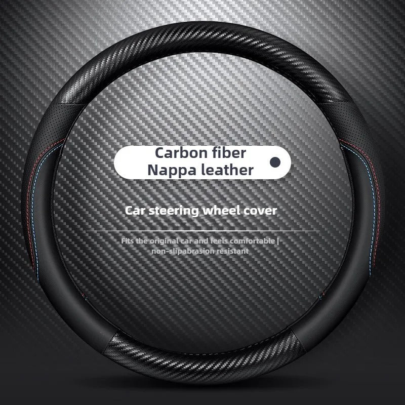 Carbon Fiber Microfiber Leather Steering Wheel Cover – O Shape Universal Non-Slip Grip - Delicate Leather  