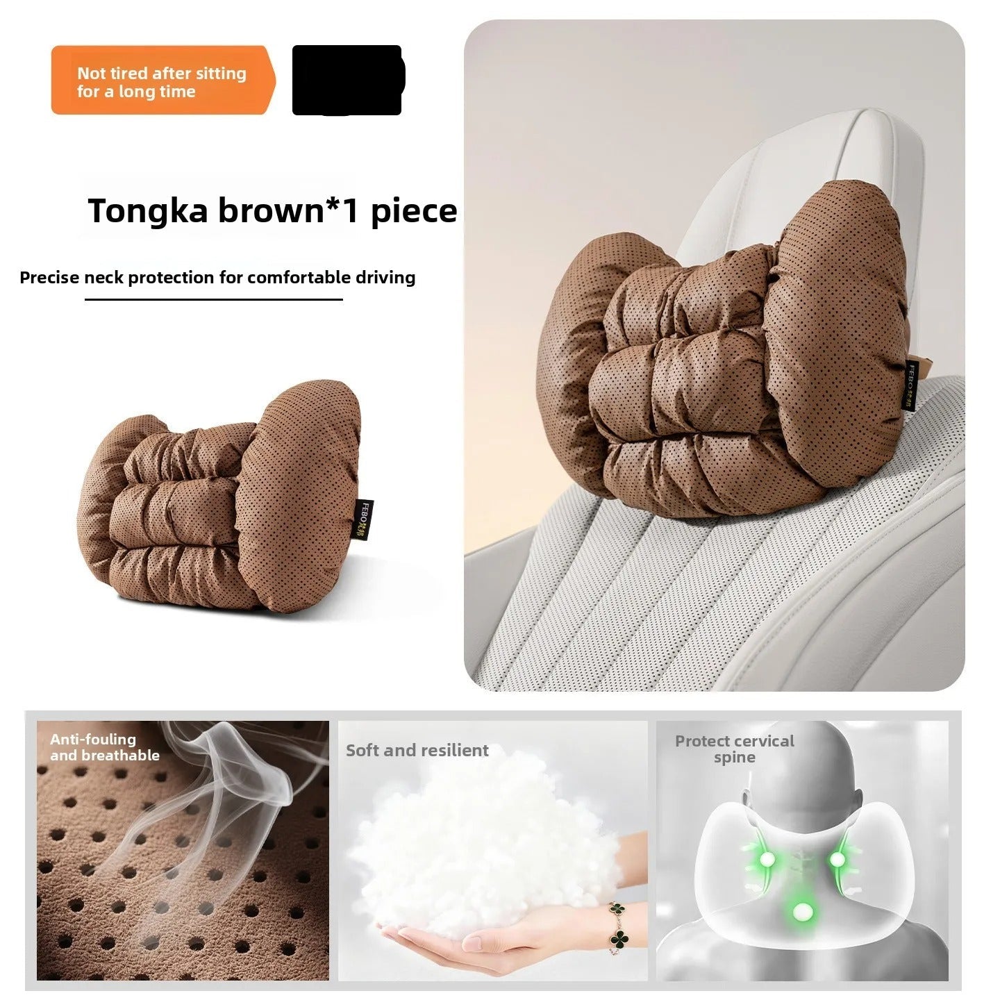 Universal Car Neck Pillow & Seat Cushion Set – Breathable Faux Leather Headrest and Backrest Cushions - Delicate Leather