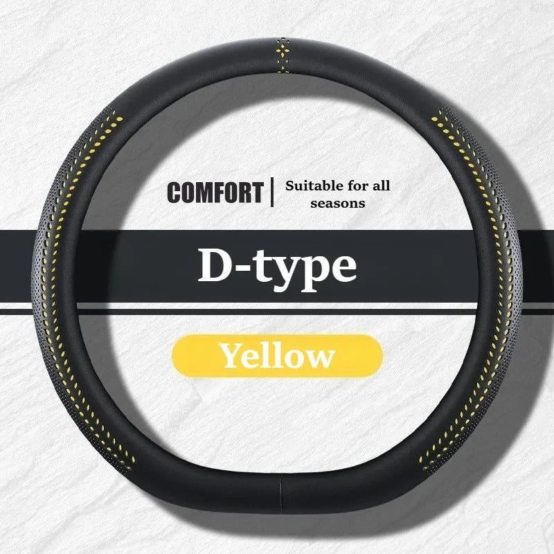 Universal Nappa Leather Steering Wheel Cover 38cm – O-Type, D-Type & Double D Non-Slip Car Steering Wheel Protector - Delicate Leather