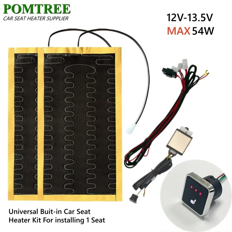 12V 54W Car Seat Heater Kit for 1 Seat – 55°C Universal Alloy Wire Heating Pad with 6-Level Heat Control - Delicate Leather