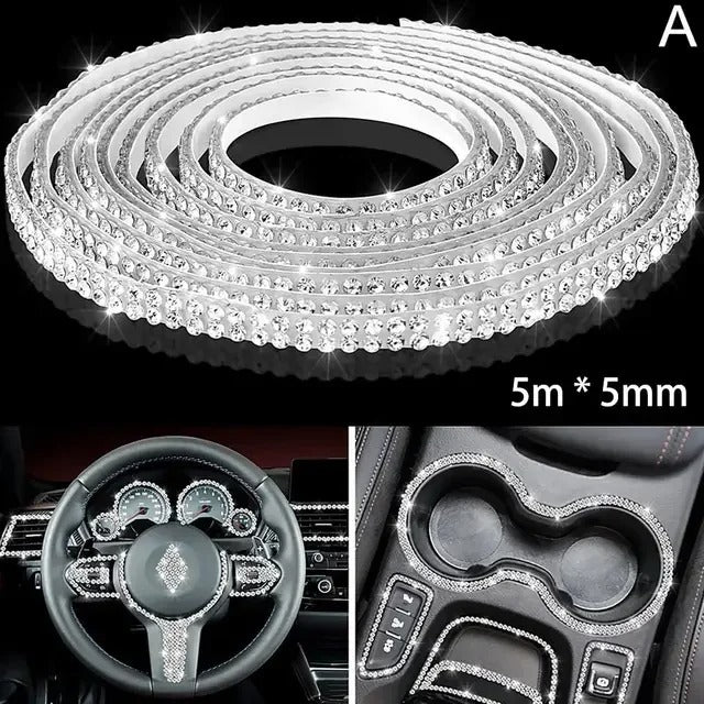 Bling Car Trim Sticker – 5m Self-Adhesive Rhinestone Strip for Interior Decoration - Delicate Leather  