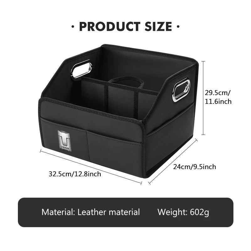 Car Trunk Organizer Box – Foldable PU Leather Storage Bin, Universal Fit - Delicate Leather  