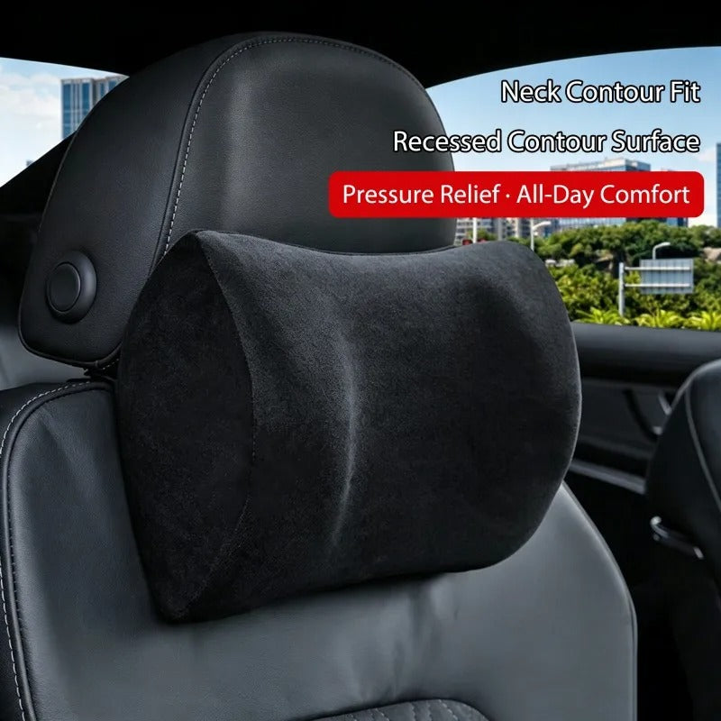 Suede Memory Foam Car Neck & Lumbar Support Pillow Set – Breathable Headrest Waist Cushion for Car Seats - Delicate Leather