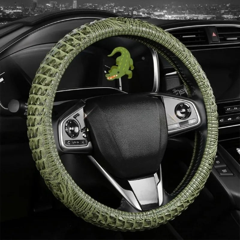 Crocodile-Texture Leather Steering Wheel Cover – Anti-Slip, Universal 14.5–15 Inch (37–38cm)