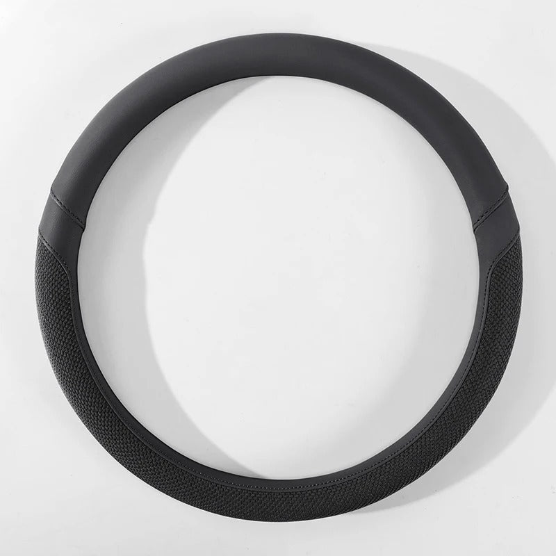 Universal PU Leather & Ice Silk Steering Wheel Cover 38cm – Breathable Anti-Slip O-Type Car Steering Wheel Protector - Delicate Leather