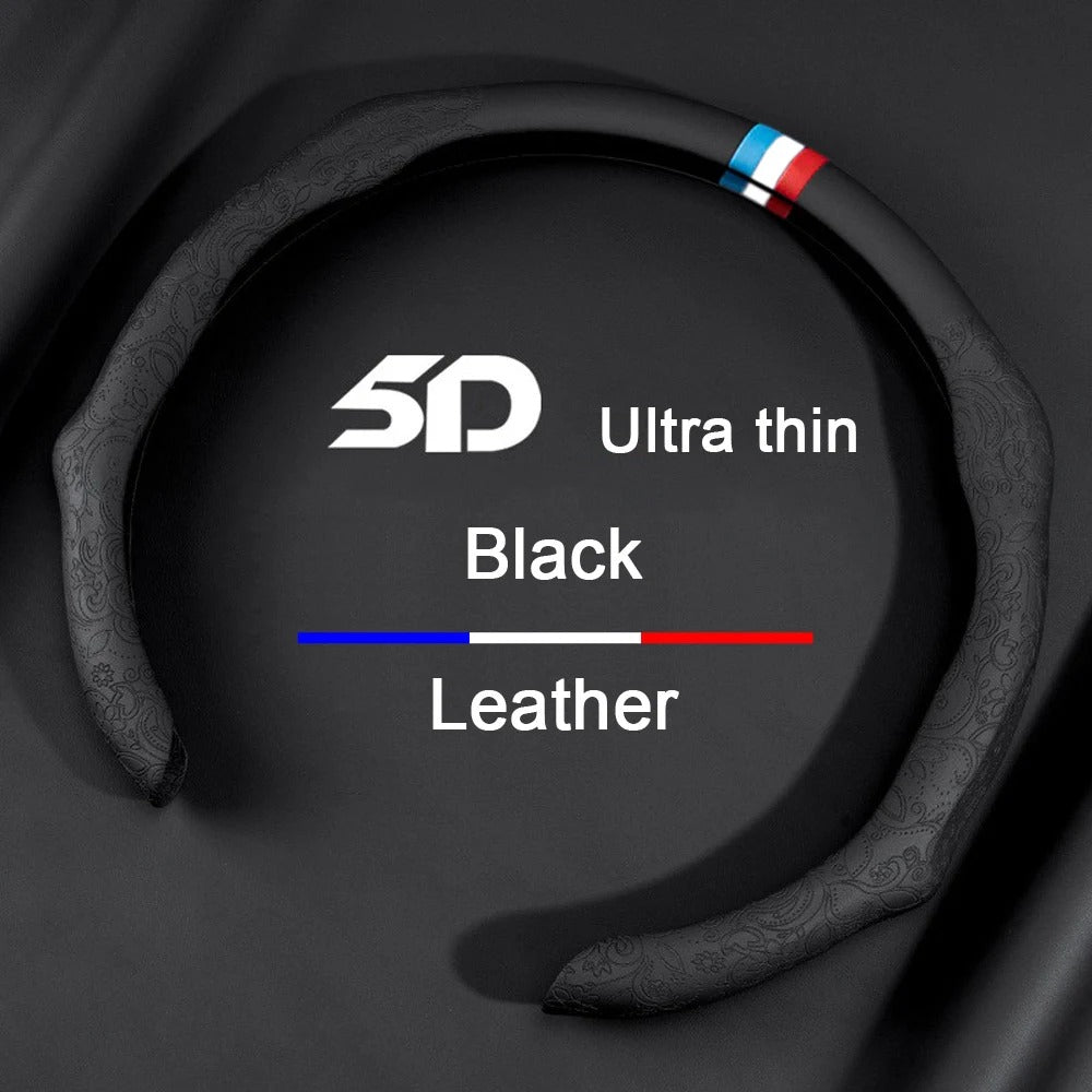 Leather Steering Wheel Cover – 38cm Universal Non-Slip Breathable Design for Cars and SUVs - Delicate Leather  