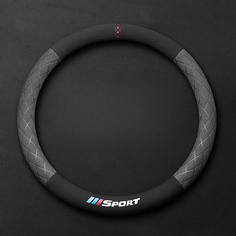 Suede Steering Wheel Cover – Universal 38cm Non-Slip Breathable Grip for Cars and SUVs - Delicate Leather  