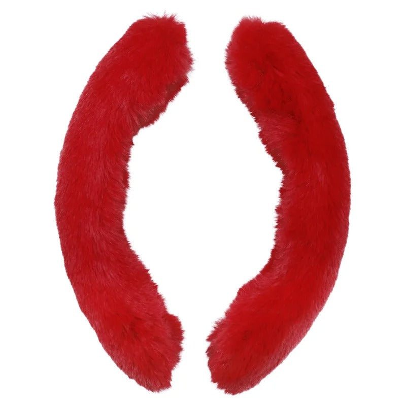 2PCS Plush Steering Wheel Cover – Winter Warm Soft Non-Slip Grip Set - Delicate Leather