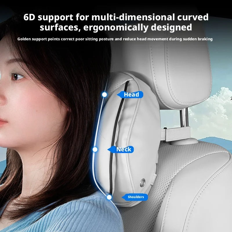 Premium Car Headrest & Lumbar Pillow – Universal Adjustable Neck & Back Cushion - Delicate Leather