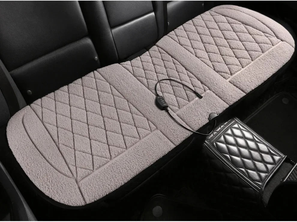 12V Heated Car Seat Cushion – Plush Winter Heating Pad with Elastic Straps, Universal Rear Seat Cover - Delicate Leather  