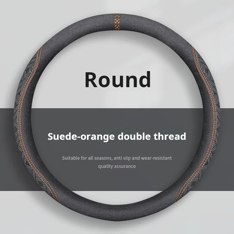 All-Season Suede and Nappa Leather Steering Wheel Cover – Ultra-Thin, Breathable, Non-Slip Universal Fit 38 cm - Delicate Leather  