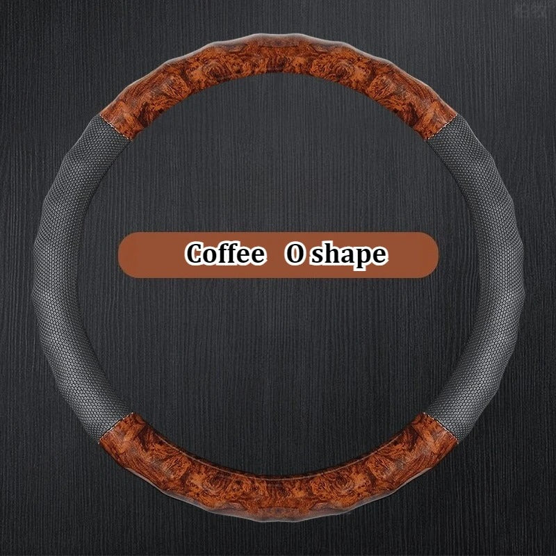 Wood Grain PU Leather Steering Wheel Cover – Honeycomb Non-Slip Grip 38CM/15-Inch - Delicate Leather