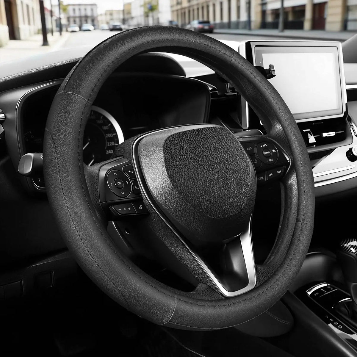 Microfiber Leather Steering Wheel Cover – Universal 38 cm Non-Slip Grip - Delicate Leather