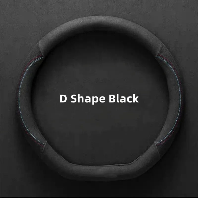 All-Season Suede D-Shaped Steering Wheel Cover – Ultra-Thin Non-Slip Breathable Leather Protector, Universal Fit 38cm - Delicate Leather  
