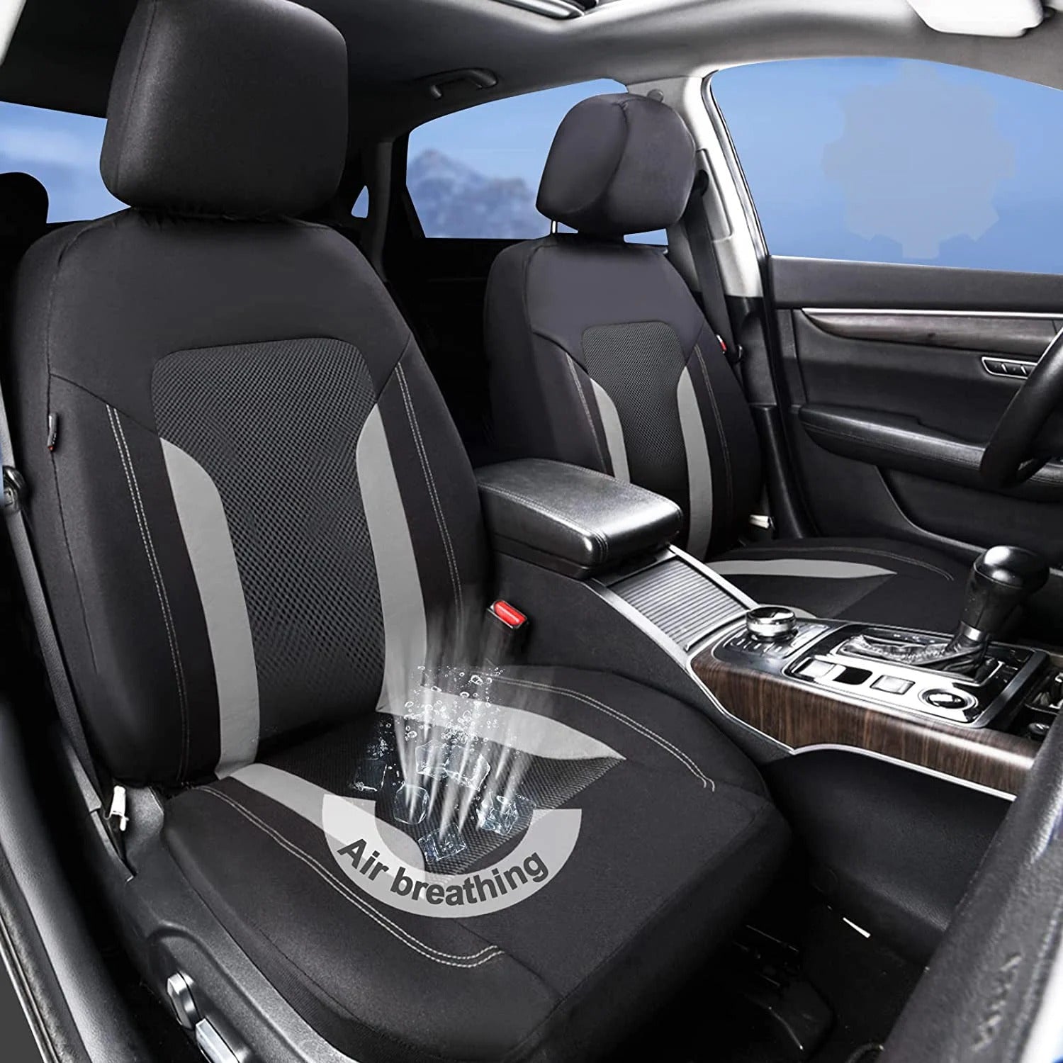 Universal Gray Mesh Car Seat Covers – 5-Seat Breathable Airbag Compatible Full Set - Delicate Leather