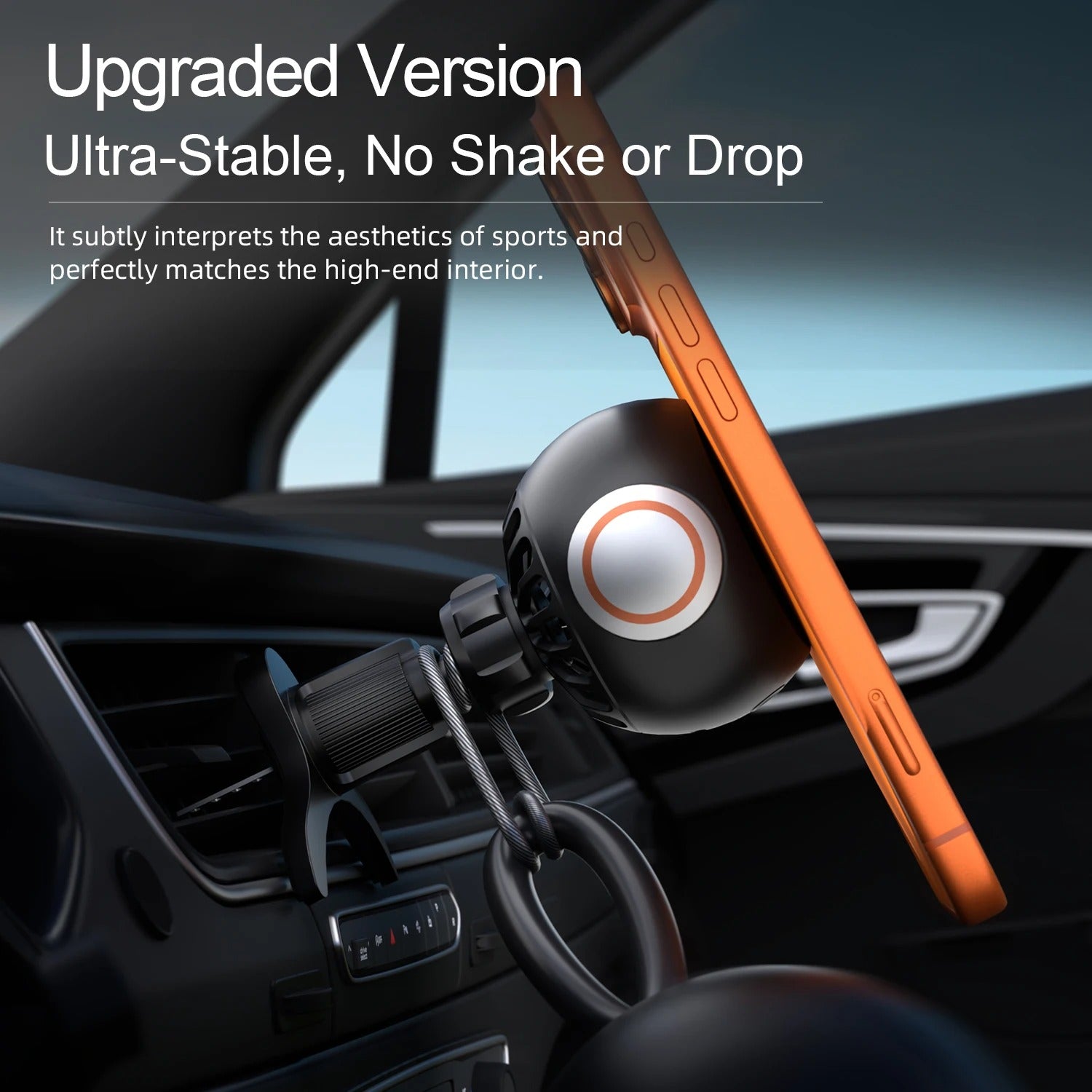 Magnetic Car Phone Holder with Cooling Fan, Aroma Diffuser & RGB Ambient Light - Delicate Leather  