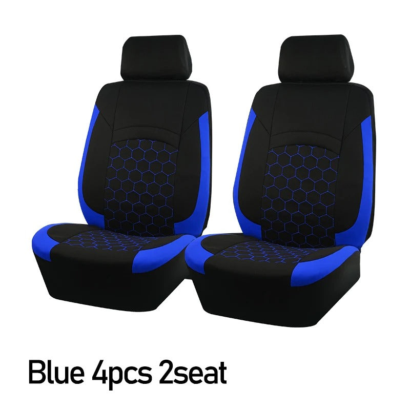 Universal Racing Car Seat Covers Set – Polyester Hexagon Embroidery with Sponge Padding (4 PCS) - Delicate Leather