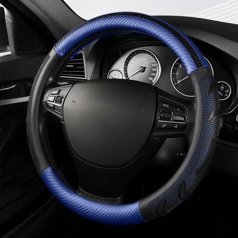 Carbon Fiber Steering Wheel Cover – Universal 38CM O/D Shape Honeycomb Non-Slip Grip - Delicate Leather