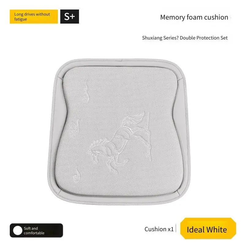Embroidered Nappa Leather Car Seat Cushion Set – Breathable Seat Pad with Headrest & Lumbar Cushions - Delicate Leather  