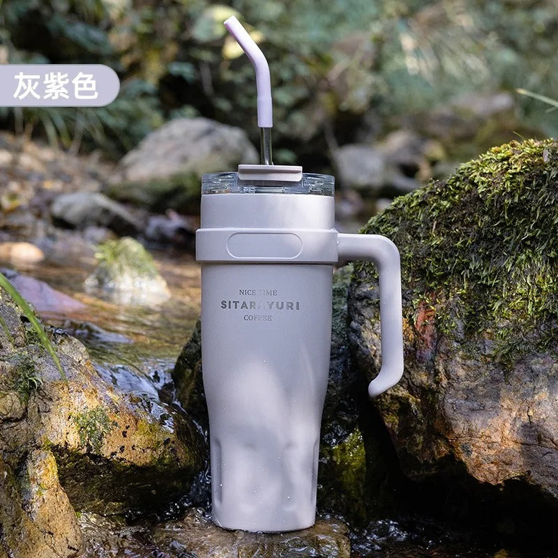 Large Capacity Stainless Steel Insulated Cup with Handle & Straw – Ideal for Office, Outdoor & Travel