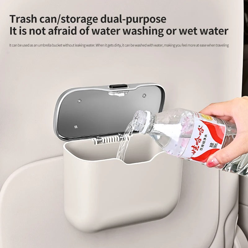 Multifunctional Car Trash Can with Lid – Hanging Wet & Dry Storage Bin Mini Organizer - Delicate Leather