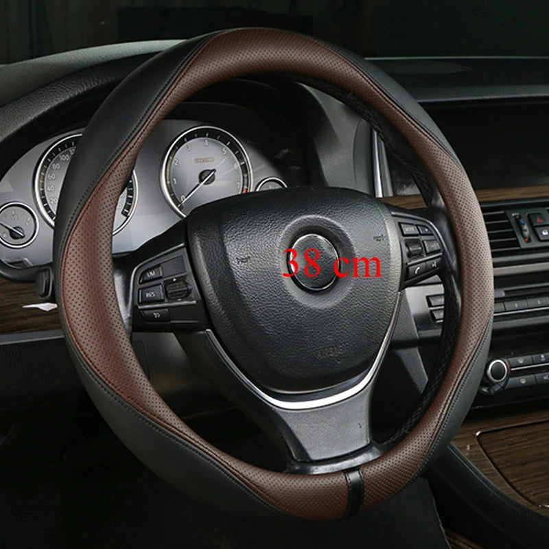 Leather Car Steering Wheel Cover Universal Fit 36cm 38cm 39cm – Anti-Slip Interior Steering Protector - Delicate Leather  