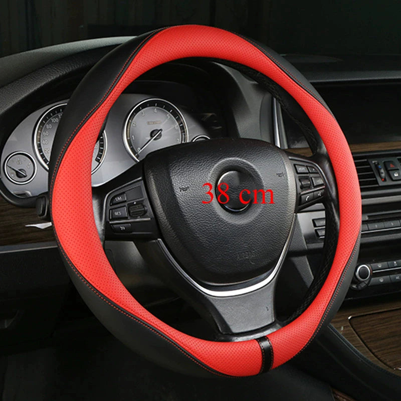 Leather Car Steering Wheel Cover Universal Fit 36cm 38cm 39cm – Anti-Slip Interior Steering Protector - Delicate Leather  