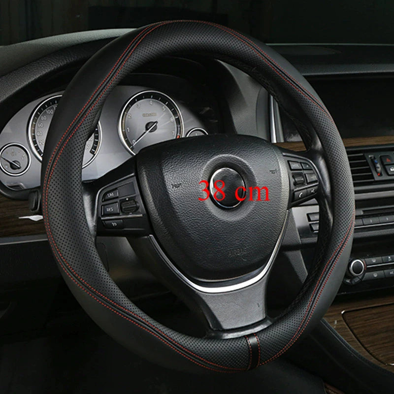 Leather Car Steering Wheel Cover Universal Fit 36cm 38cm 39cm – Anti-Slip Interior Steering Protector - Delicate Leather  