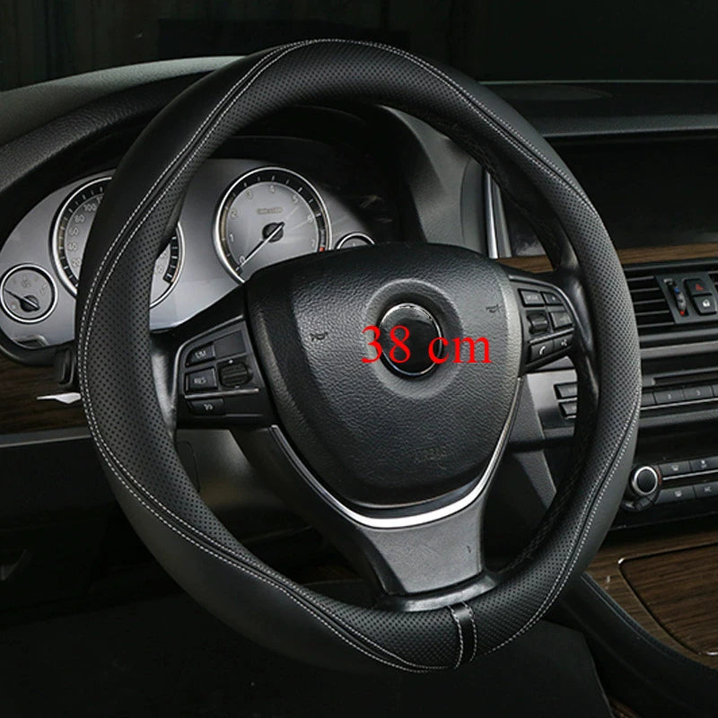 Leather Car Steering Wheel Cover Universal Fit 36cm 38cm 39cm – Anti-Slip Interior Steering Protector - Delicate Leather  