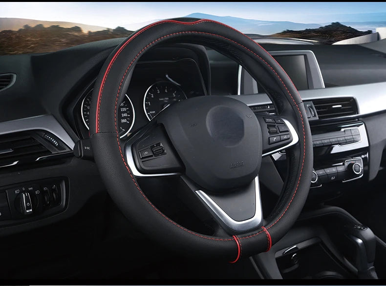 Universal Leather Steering Wheel Cover – Anti-Slip Car Handle Cover, Available in  38cm Sizes - Delicate Leather  