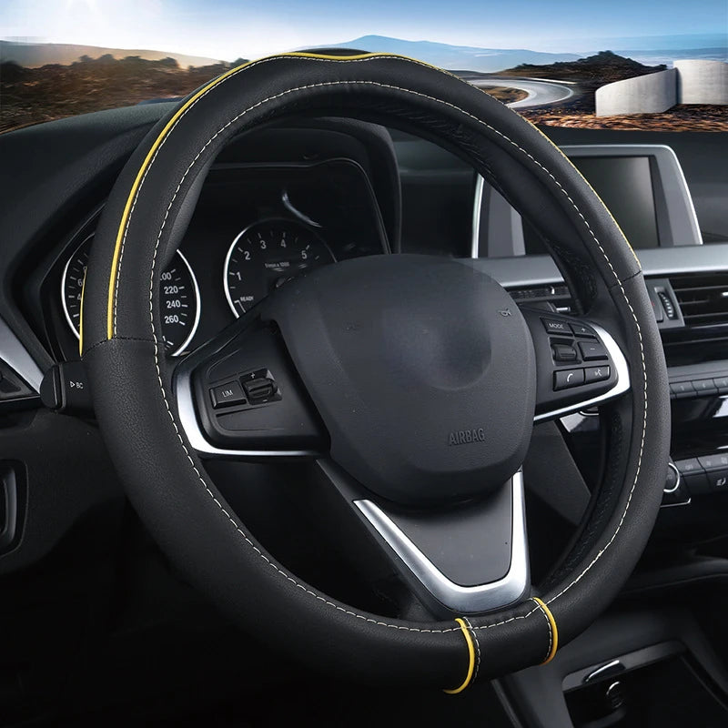 Universal Leather Steering Wheel Cover – Anti-Slip Car Handle Cover, Available in  38cm Sizes - Delicate Leather  