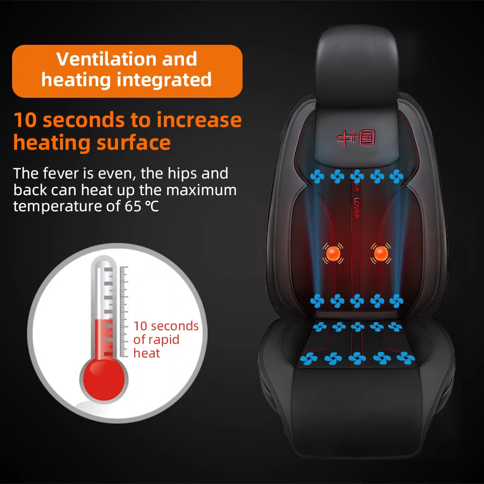 3-in-1 Cooling, Heating & Massage Car Seat Cushion – 12V Ventilated All-Season Seat Cover - Delicate Leather