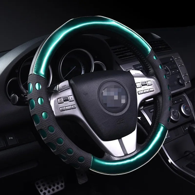 High-Quality PU Leather Steering Wheel Cover – 38CM Universal Fit, Dazzle Color Car Steering Wheel Protector, Anti-Slip Grip for All Seasons - Delicate Leather  