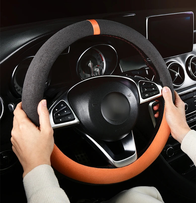 Dual-Color Steering Wheel Cover – Anti-Slip Universal Grip Interior Accessory - Delicate Leather  