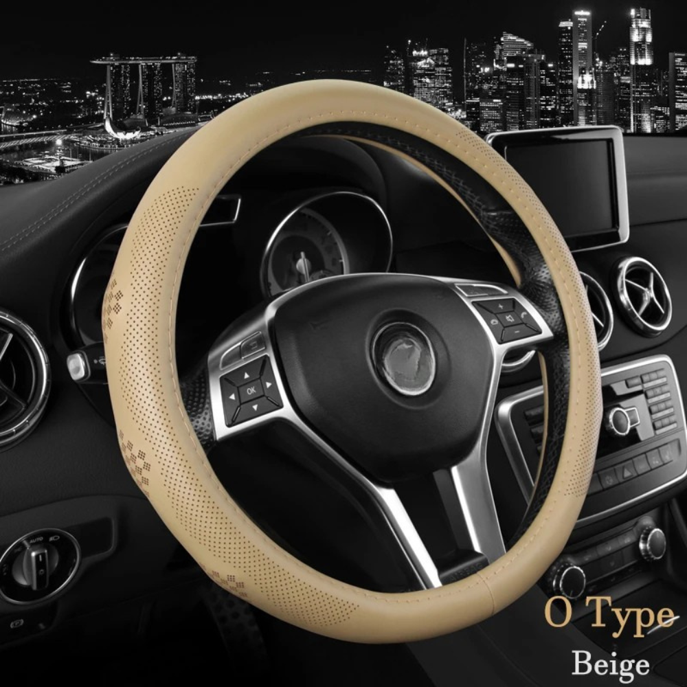Breathable Leather Car Steering Wheel Cover – Universal 38CM, D/O Shape, Anti-Slip - Delicate Leather  
