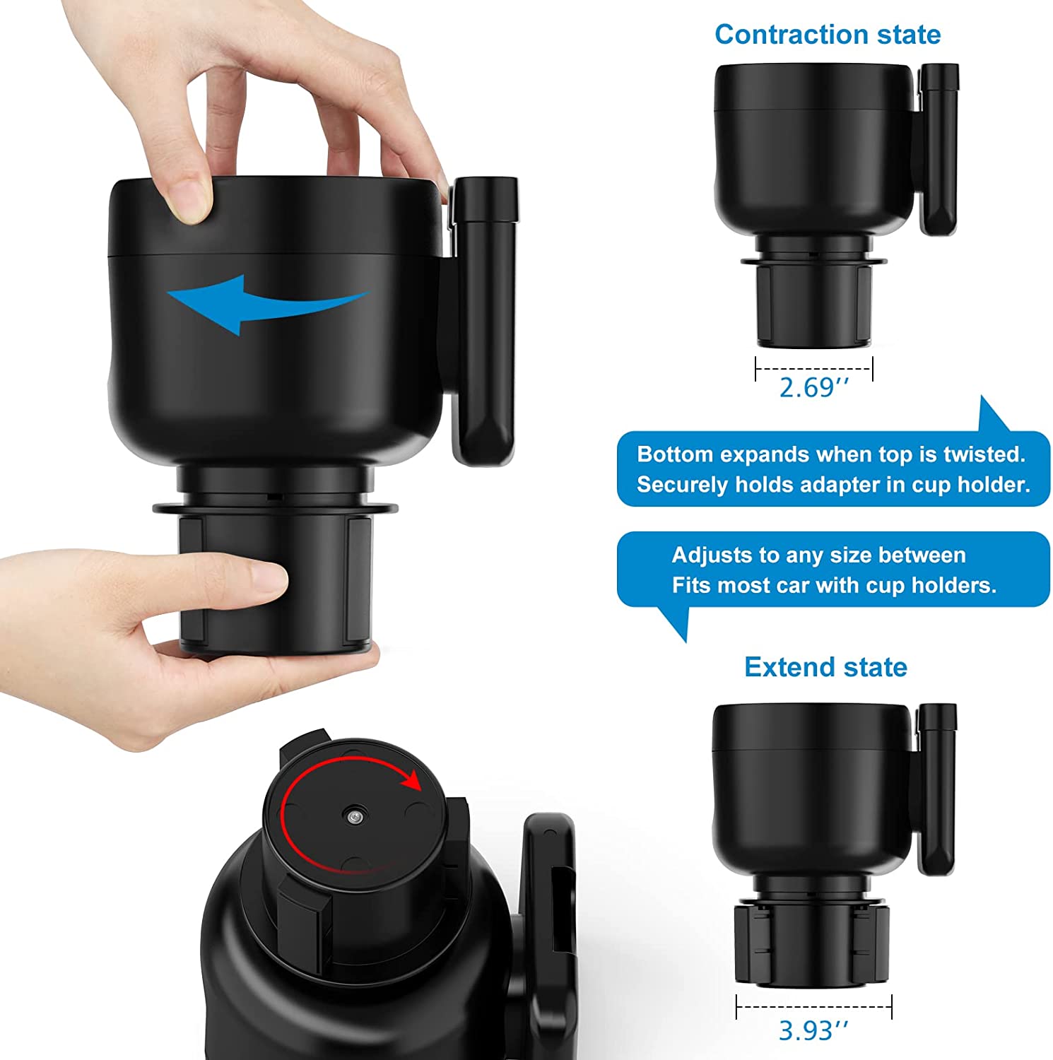 Car Cup Holder 2-in-1, Custom-Fit For Car, Car Cup Holder Expander Adapter with Adjustable Base, Car Cup Holder Expander Organizer with Phone Holder DLSU233