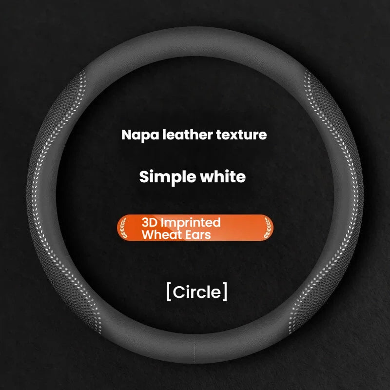 Ultra-Thin Leather Steering Wheel Cover – Universal Breathable Non-Slip All-Season Grip - Delicate Leather
