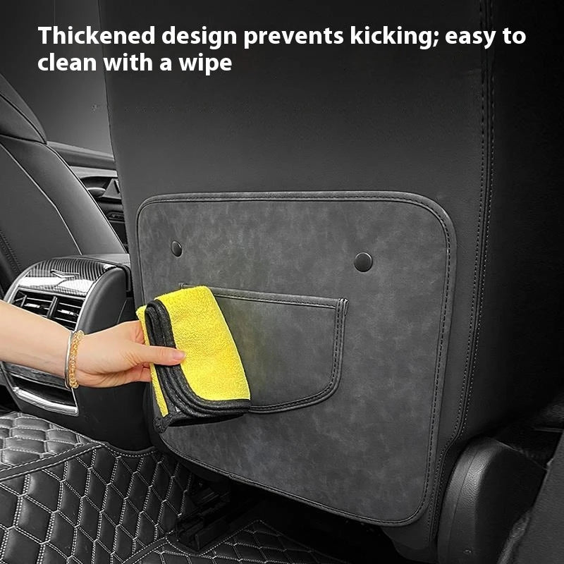 Universal Car Seat Back Protector with Storage Pocket – Half-Size Leather Anti-Kick Mat for Front Seats - Delicate Leather  