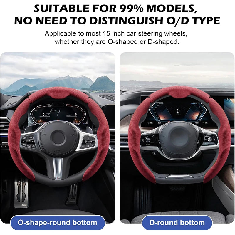 PU Carbon Fiber Leather Steering Wheel Cover – Universal 14.5–15 Inch Grip Protector - Delicate Leather  