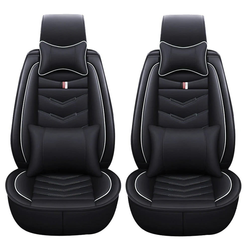 PU Leather Car Seat Covers for Front 2 Seats – Black & White, with Headrest and Lumbar Support for Hatchback & Pickup 02