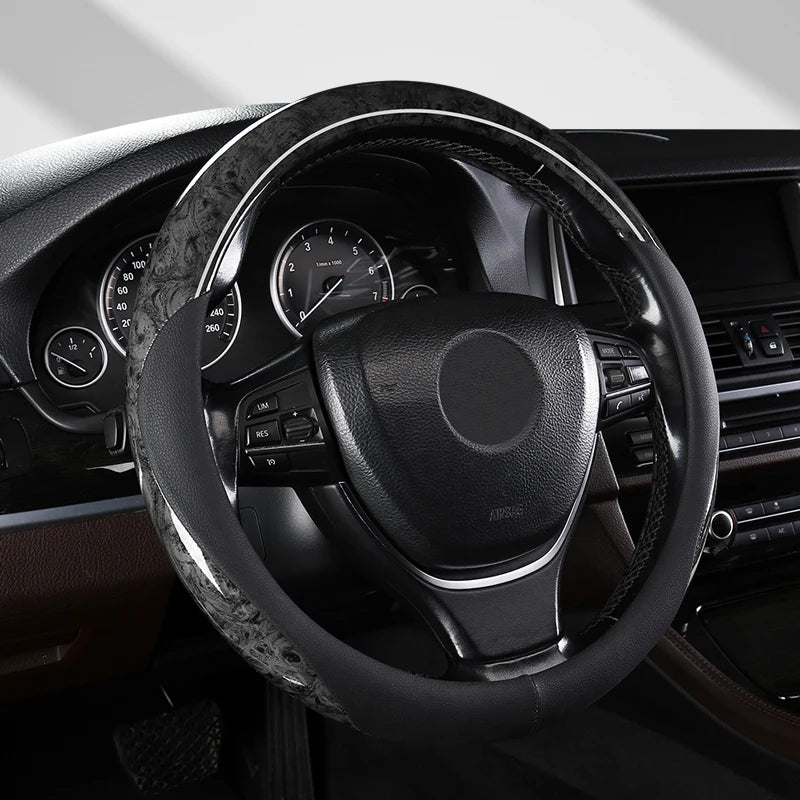Wood Grain Microfiber Leather Steering Wheel Cover – Universal Fit 14.5–15 Inch, Anti-Slip Design, Durable & Comfortable Grip - Delicate Leather  