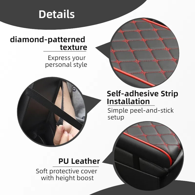PU Leather Car Armrest Cushion – 5 cm Height Increase Center Console Support Pad - Delicate Leather  