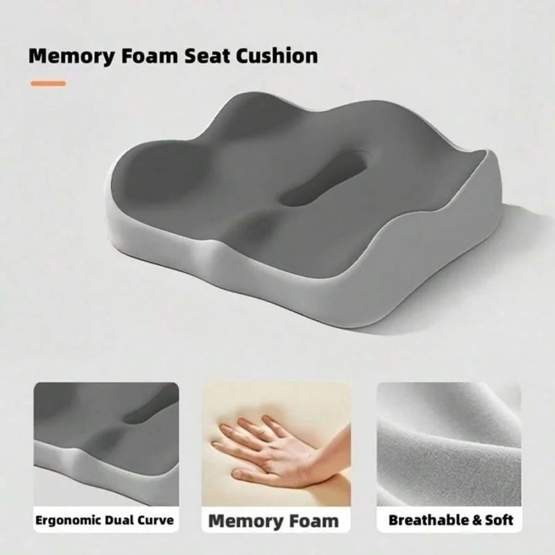Ergonomic Memory Foam Seat Cushion – Contoured Chair Pad for Office, Car & Gaming - Delicate Leather  