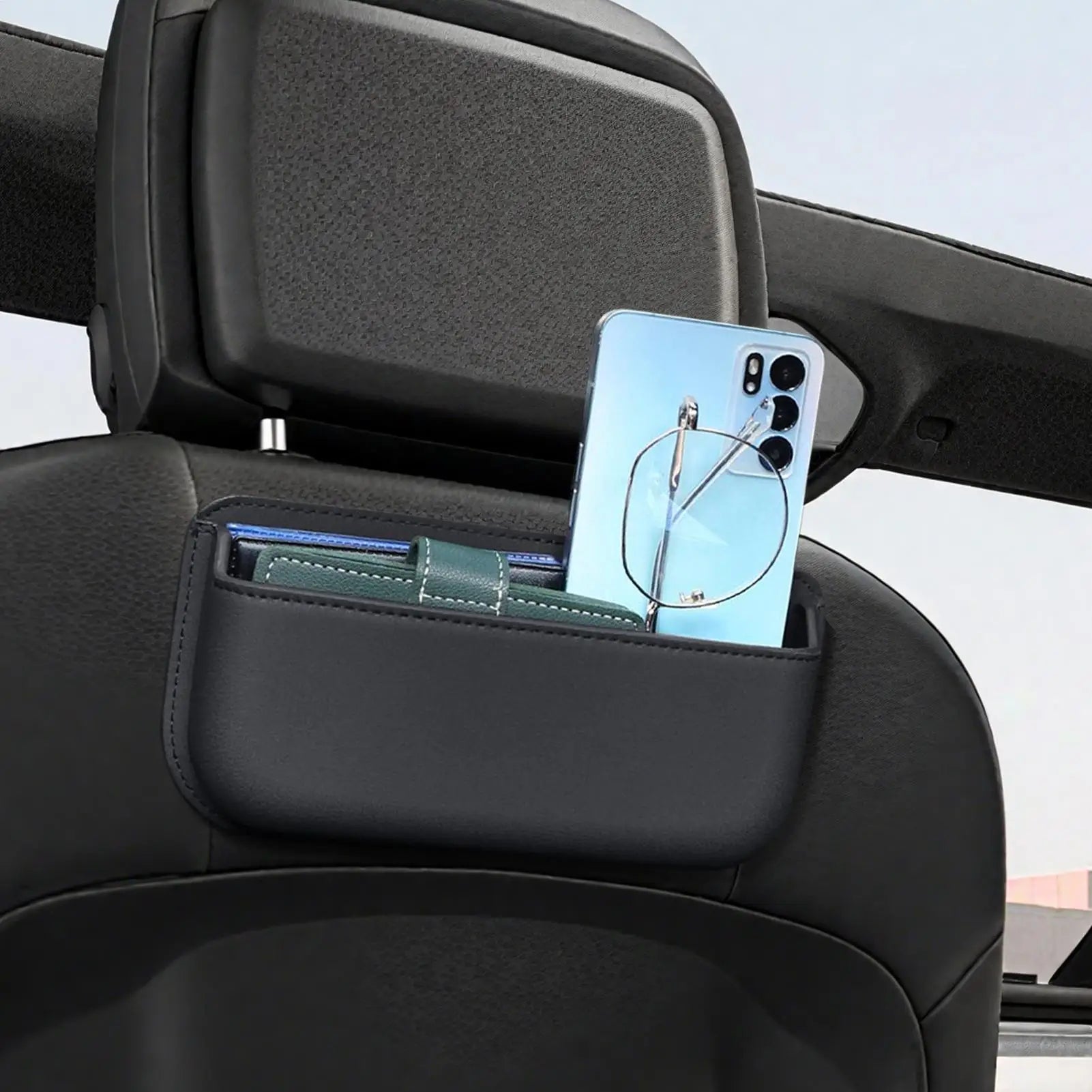 PU Leather Car Side Storage Box – Universal Self-Adhesive Seat Gap Organizer and Sunglass Holder for Vehicle Interior - Delicate Leather  