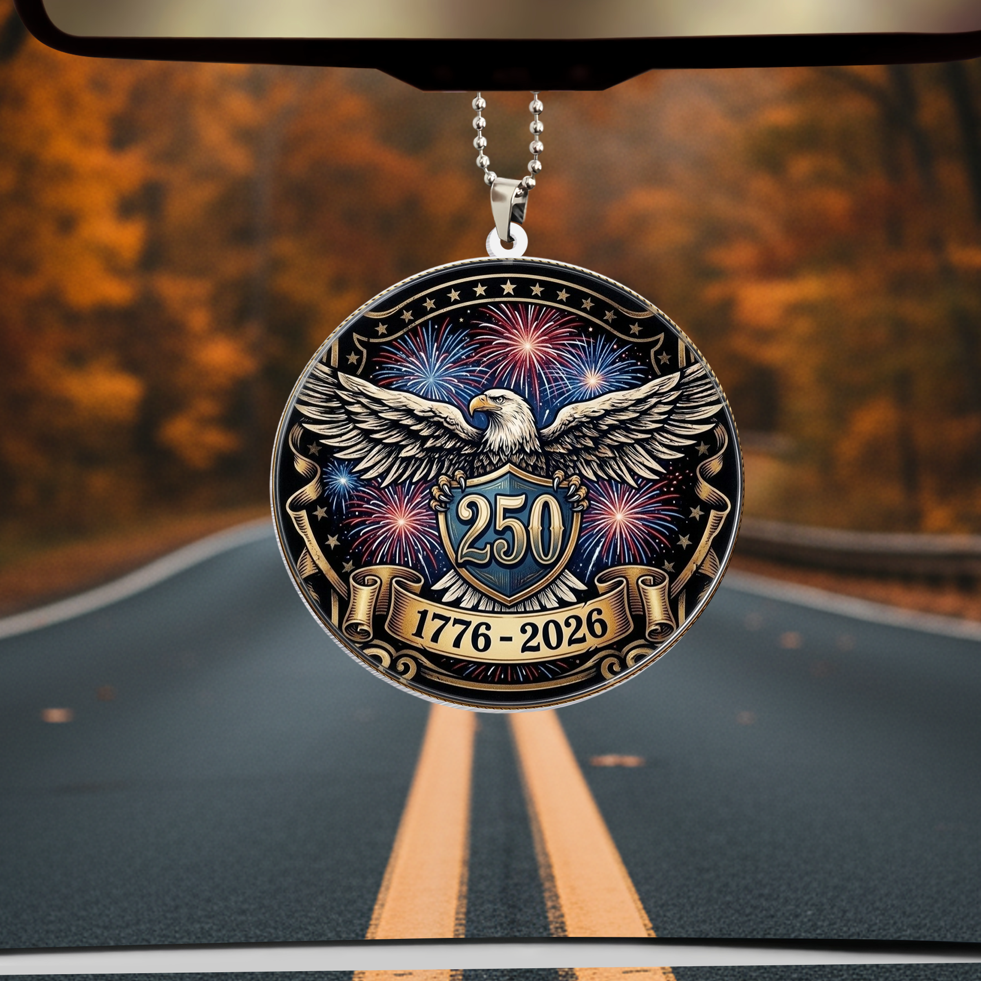 USA 250th Anniversary Rear View Mirror Accessory – Commemorative Hanging Ornament 06 - Delicate Leather  