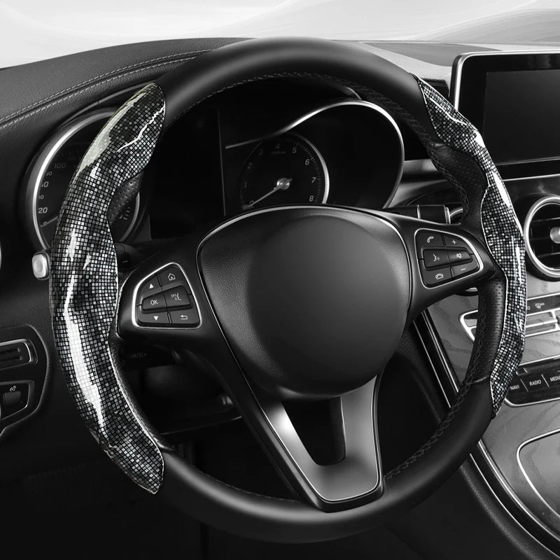 Glossy Snap-On Steering Wheel Cover – Lightweight Non-Slip Grip Universal Fit Interior Accessory - Delicate Leather  