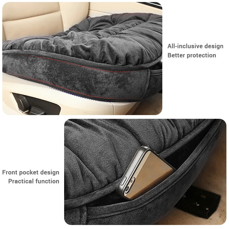 Plush Car Seat Cover Set – Front and Rear Seat Cushion Pads with Non-Slip Design, Universal Fit - Delicate Leather  