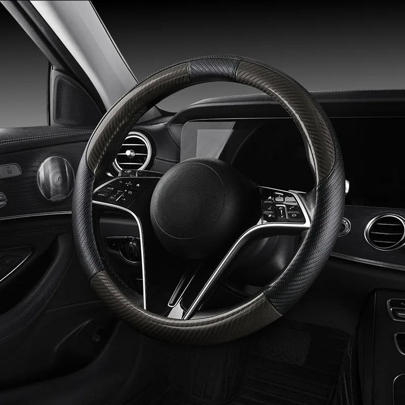 Carbon Fiber Leather Car Steering Wheel Cover – Universal Non-Slip O/D Type Steering Wheel Covers - Delicate Leather  
