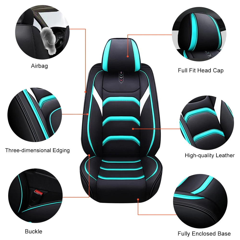 PU Leather Car Seat Covers for Front 2 Seats – Waterproof, Non-Slip, and Comfortable Green Cushion